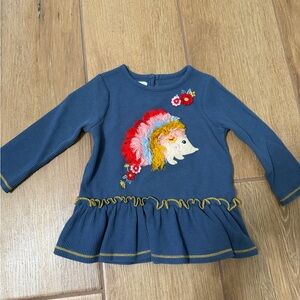 Mud Pie Blue Long Sleeve Top with Hedgehog and Floral Design